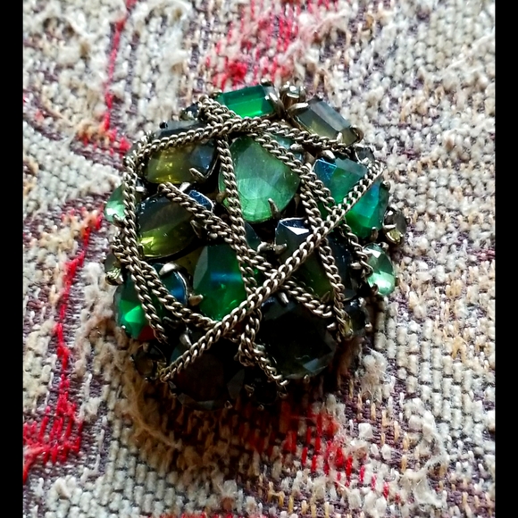Green Rhinestone Brooch Pendant - Picture 2 of 12